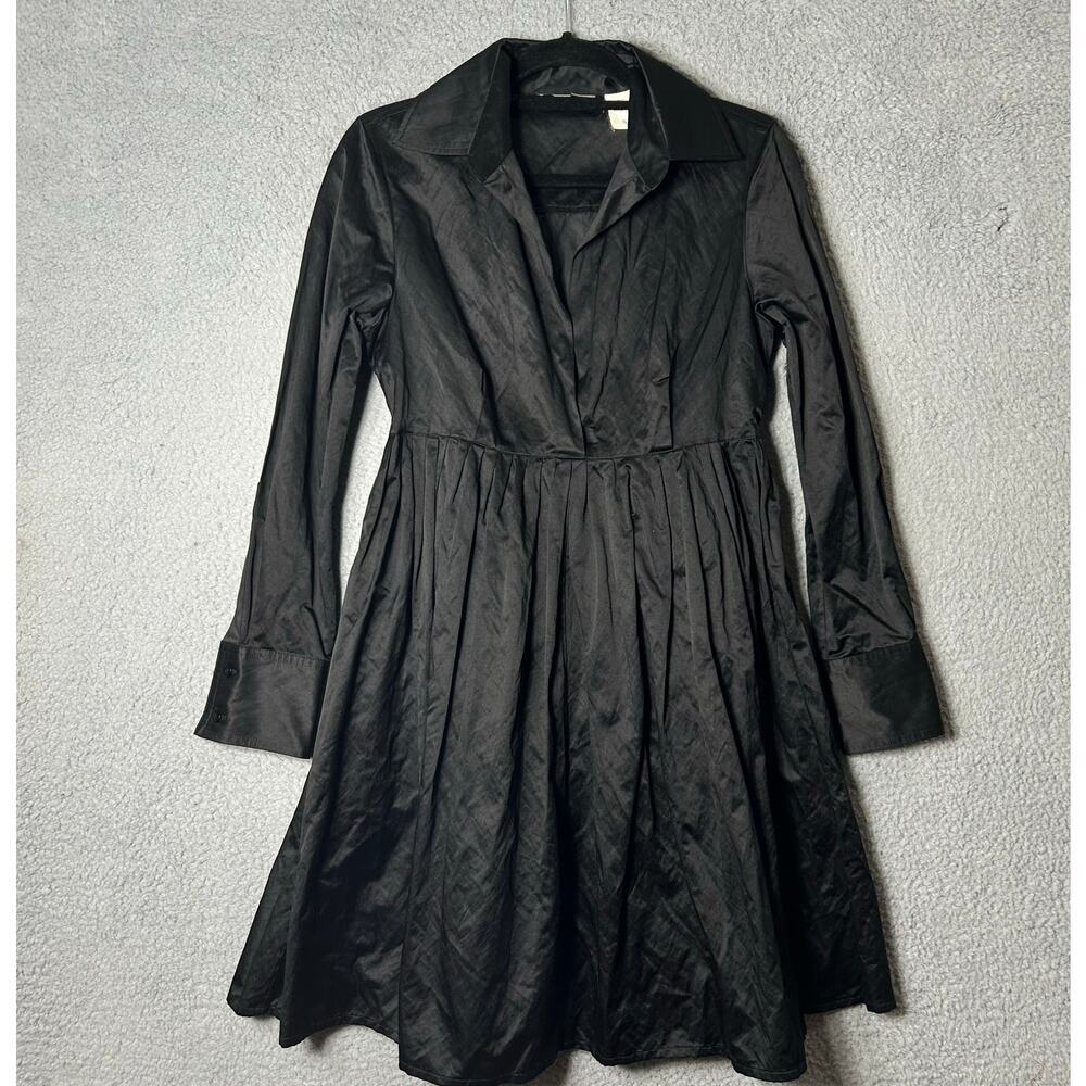 Womens Dress S Black Long Sleeve Collared‎ Witchy Dark Moody Mystical Pleated